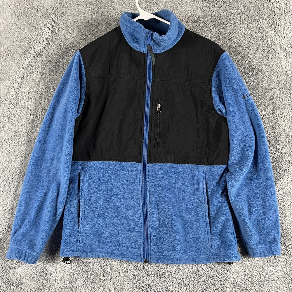 Columbia Sportswear Fleece Jacket Womens M Blue Black Full Zip Hiking Outdoor